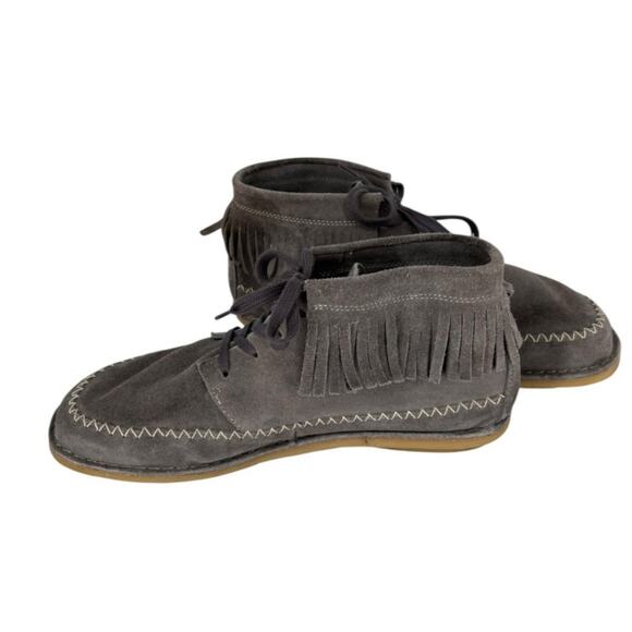 Gudrun Sjoden Suede Boots Moccasins Fringe Size 40 US 9.5 Gray Boho Hippie - Picture 6 of 15